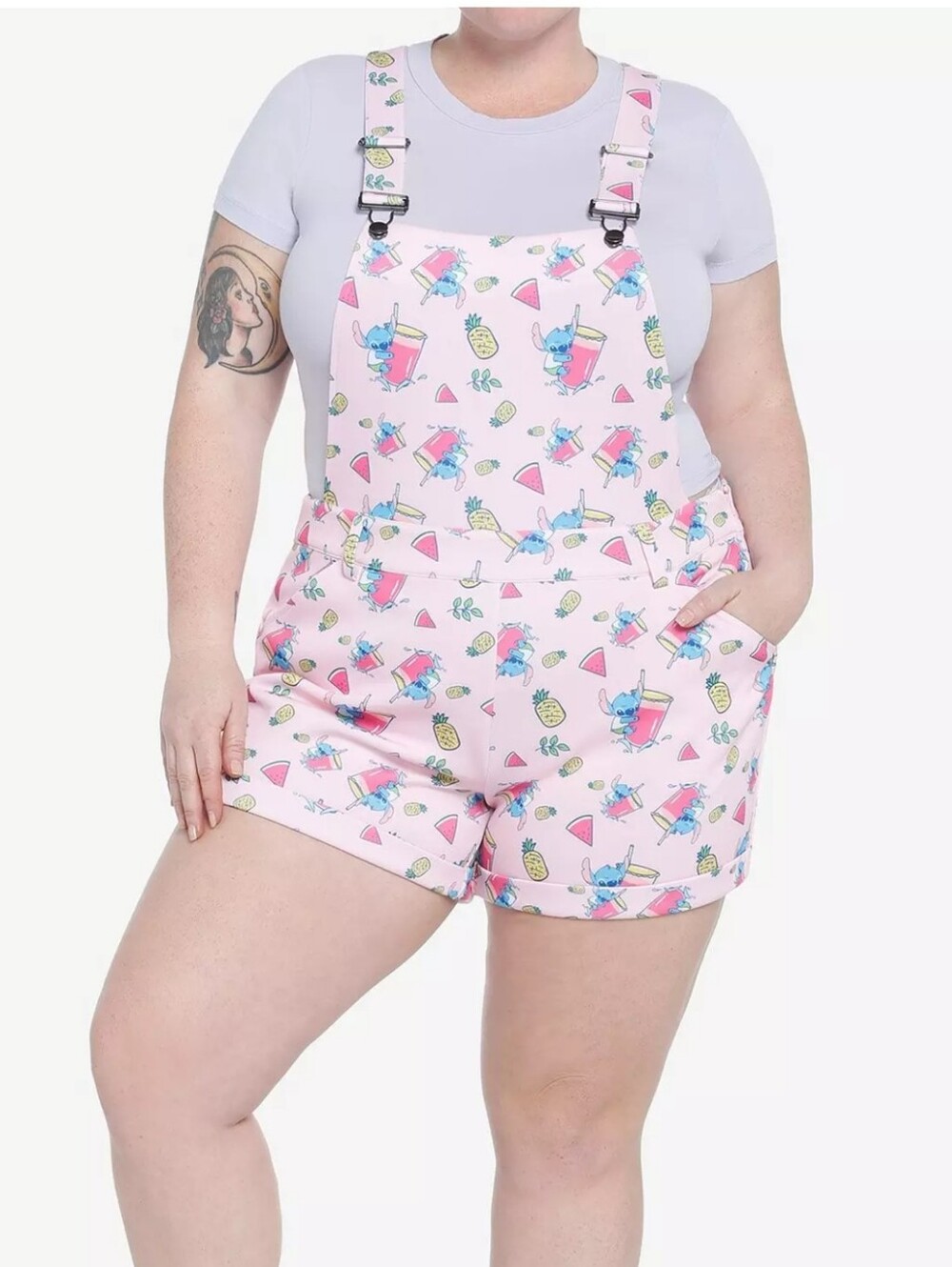 Disney Her Universe Lilo & Stitch Pastel Tropical Scuba Knit Shortalls Sz 1X